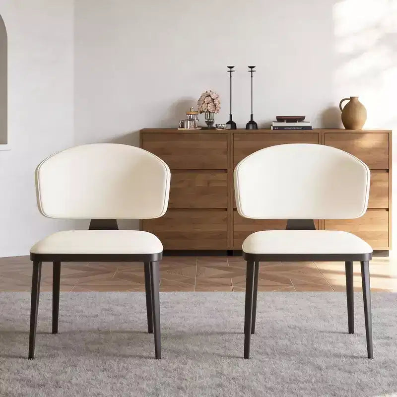Modern Faux Leather Dining Chairs Set of 2 Upholstered Kitchen Side Chairs with Metal Legs for Dining Room Living Room Gaoyangjiaju