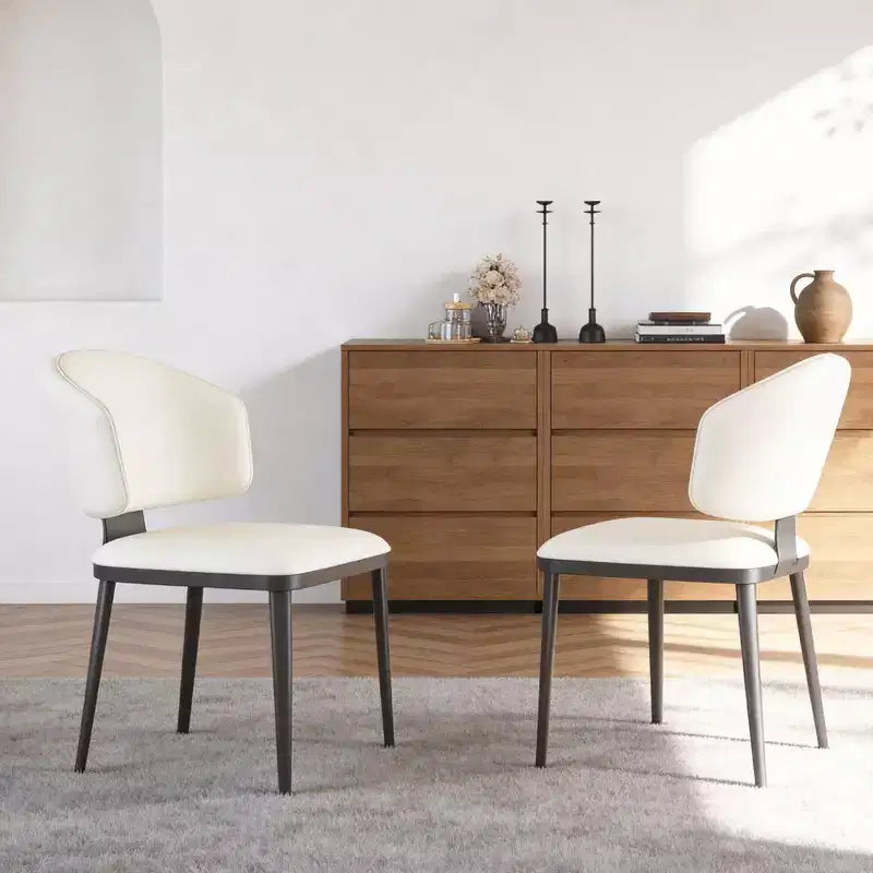 Modern Faux Leather Dining Chairs Set of 2 Upholstered Kitchen Side Chairs with Metal Legs for Dining Room Living Room Gaoyangjiaju