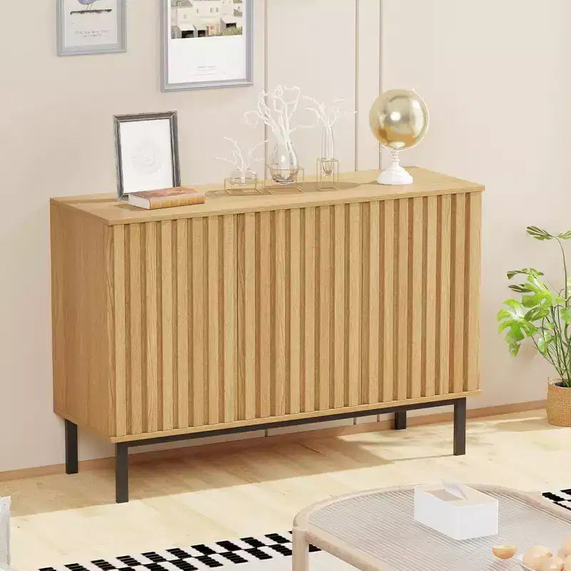 Wooden Sideboard Buffet Cabinet with Storage, Fluted Doors and Adjustable Shelf, Modern Freestanding Coffee Bar for Home Office