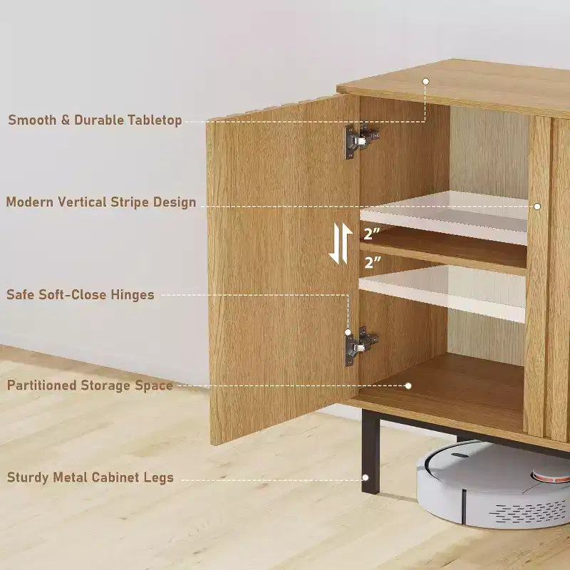 Wooden Sideboard Buffet Cabinet with Storage, Fluted Doors and Adjustable Shelf, Modern Freestanding Coffee Bar for Home Office