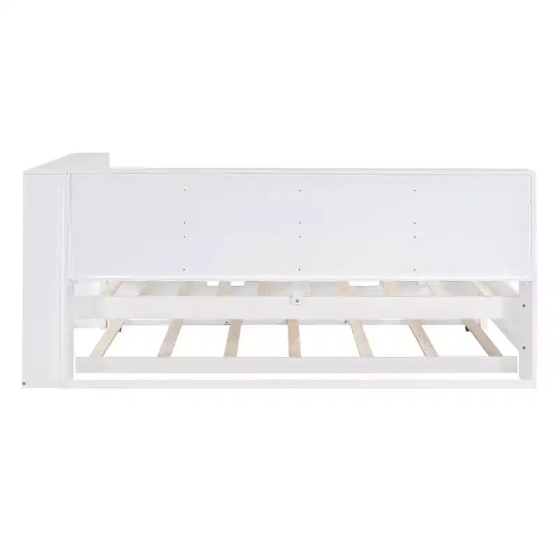 MAYEERTY Twin Size Bed with Trundle Storage Shelf Ports for Bedroom White