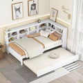 MAYEERTY Twin Size Bed with Trundle Storage Shelf Ports for Bedroom White