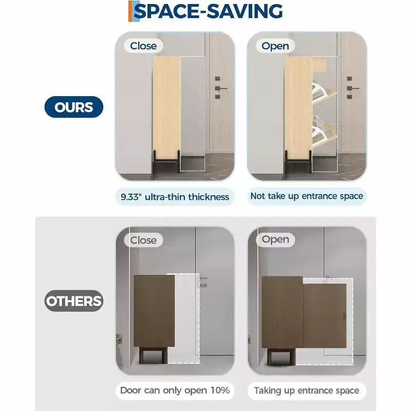 Garvee Narrow Shoe Cabinet with 4 Doors & 2 Drawers, Adjustable Shelves, Space-Saving Modern Organizer for Entryway, Holds Up to 24 Pairs of Shoes
