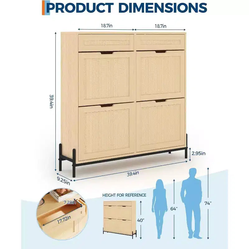 Garvee Narrow Shoe Cabinet with 4 Doors & 2 Drawers, Adjustable Shelves, Space-Saving Modern Organizer for Entryway, Holds Up to 24 Pairs of Shoes