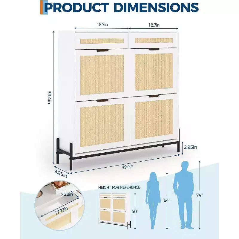 Garvee Narrow Shoe Cabinet with 4 Doors & 2 Drawers, Adjustable Shelves, Space-Saving Modern Organizer for Entryway, Holds Up to 24 Pairs of Shoes