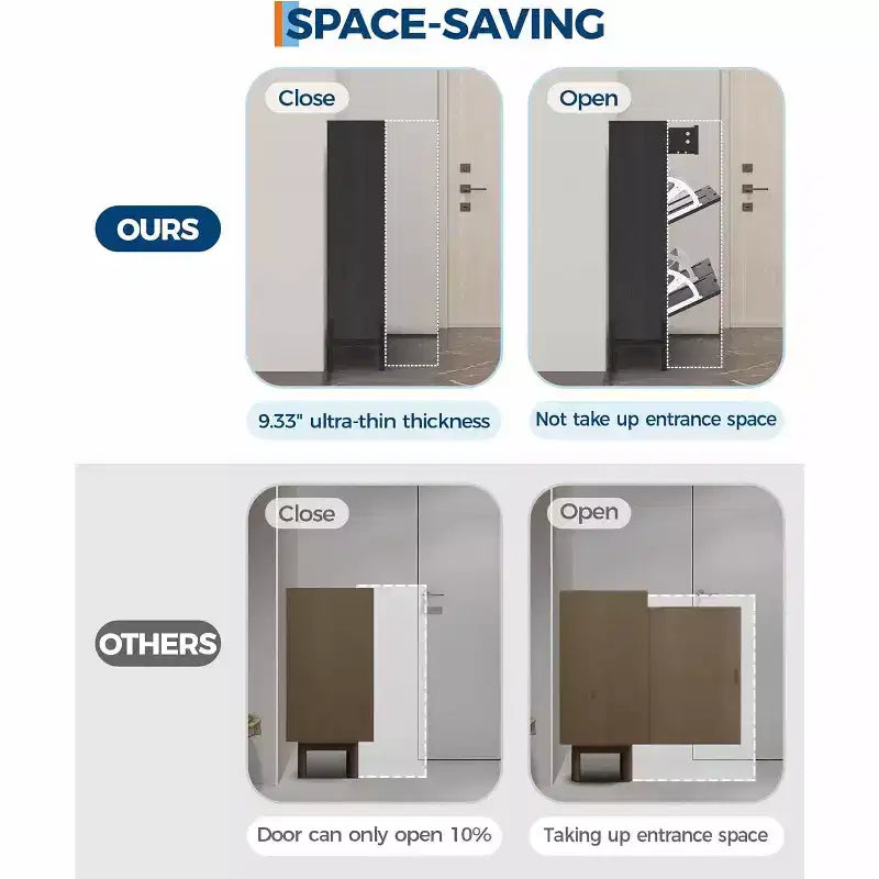 Garvee Narrow Shoe Cabinet with 4 Doors & 2 Drawers, Adjustable Shelves, Space-Saving Modern Organizer for Entryway, Holds Up to 24 Pairs of Shoes