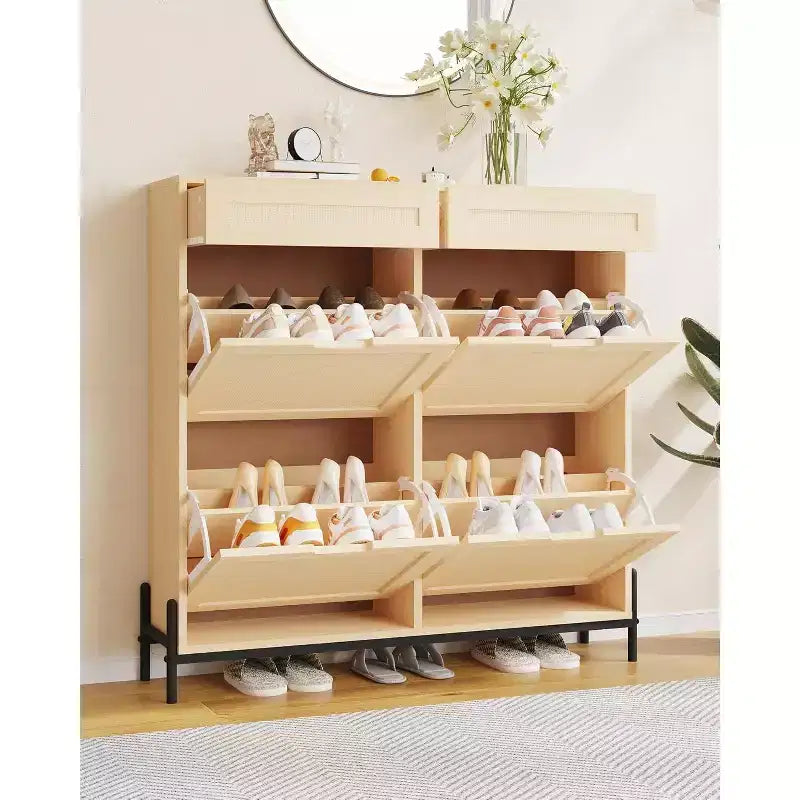 Garvee Narrow Shoe Cabinet with 4 Doors & 2 Drawers, Adjustable Shelves, Space-Saving Modern Organizer for Entryway, Holds Up to 24 Pairs of Shoes