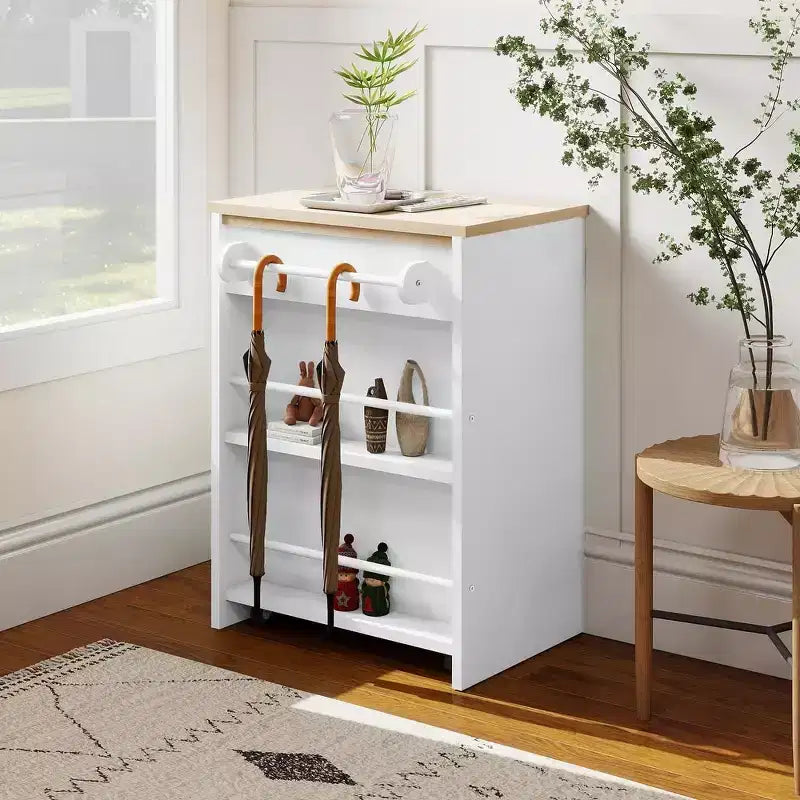EROMMY Foldable Kitchen Island Unit, Collapsible Table with Castors, Multifunctional Storage Computer Desk, Kitchen Table with Storage