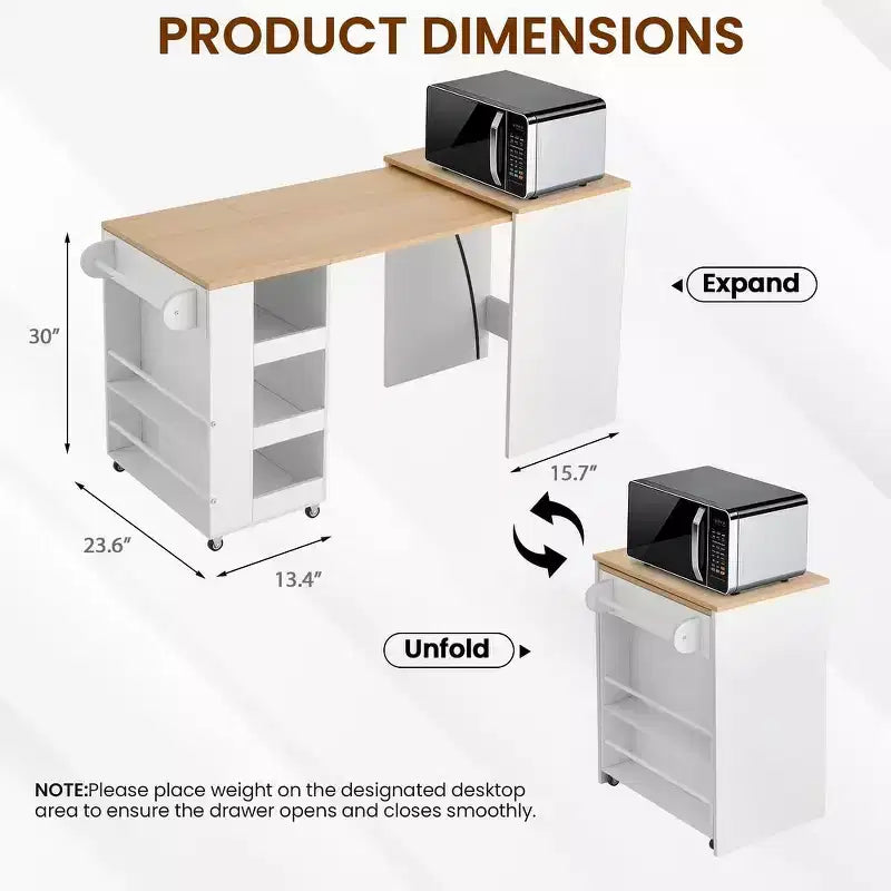 EROMMY Foldable Kitchen Island Unit, Collapsible Table with Castors, Multifunctional Storage Computer Desk, Kitchen Table with Storage