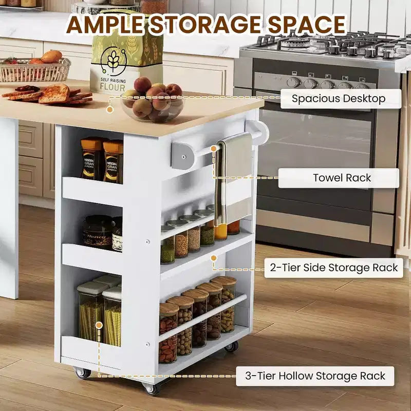 EROMMY Foldable Kitchen Island Unit, Collapsible Table with Castors, Multifunctional Storage Computer Desk, Kitchen Table with Storage