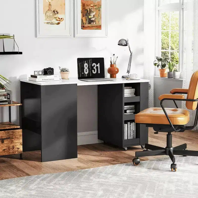 EROMMY Foldable Kitchen Island Unit, Collapsible Table with Castors, Multifunctional Storage Computer Desk, Kitchen Table with Storage