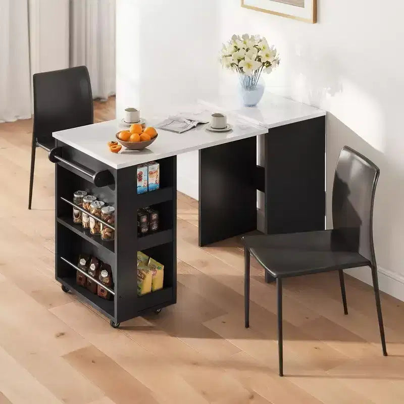 EROMMY Foldable Kitchen Island Unit, Collapsible Table with Castors, Multifunctional Storage Computer Desk, Kitchen Table with Storage