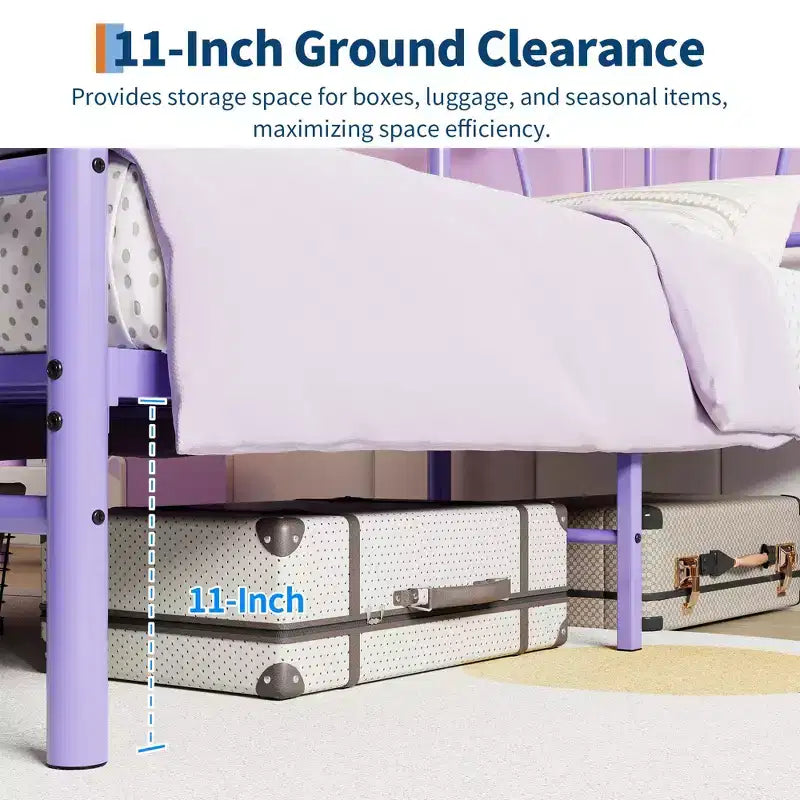 Twin Bed Frame for Kids, Twin Size Bed with Headboard and Footboard, Heart Shaped Platform Bed Frame, Heavy Metal Slat Support, Noiseless