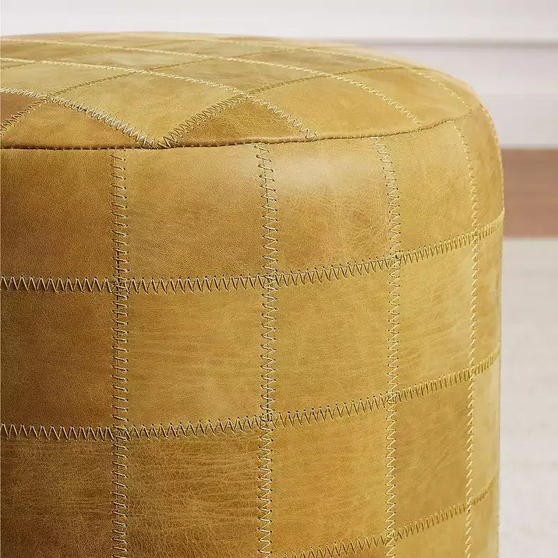 Art Leon Vintage-Style Cylindrical Leather Ottoman