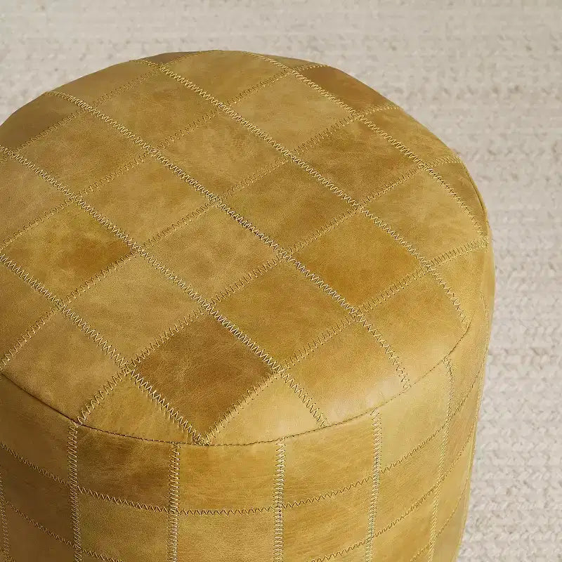 Art Leon Vintage-Style Cylindrical Leather Ottoman