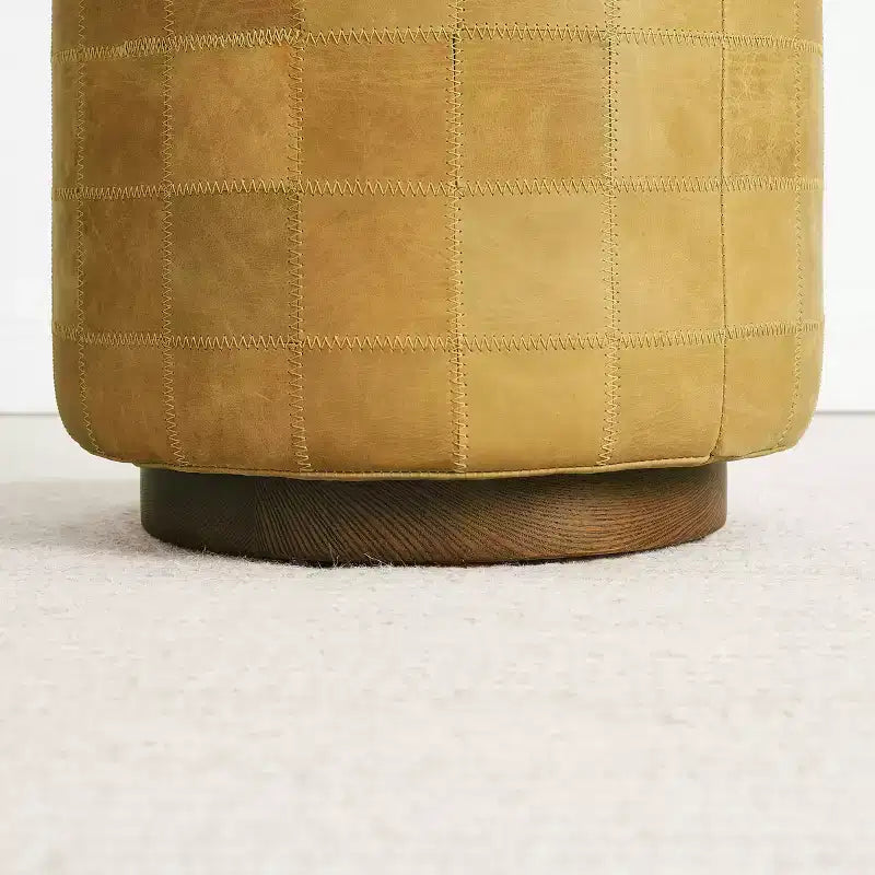 Art Leon Vintage-Style Cylindrical Leather Ottoman