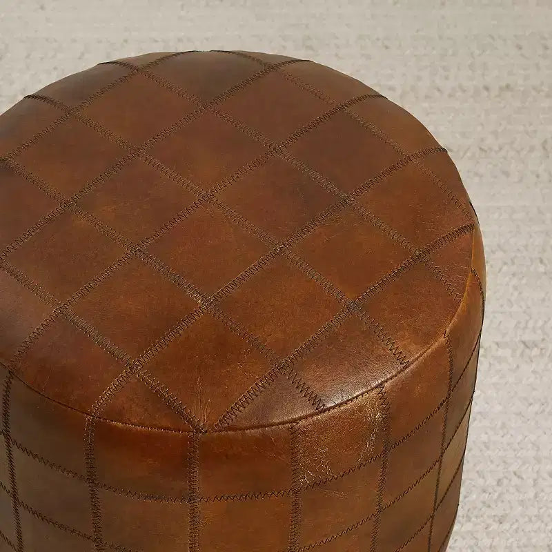 Art Leon Vintage-Style Cylindrical Leather Ottoman