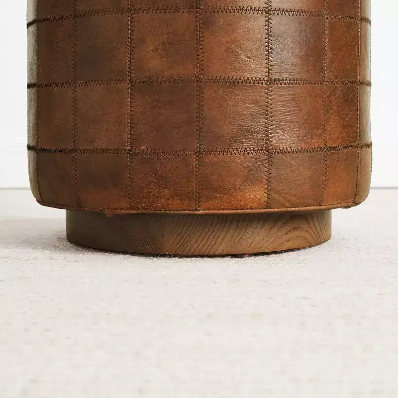 Art Leon Vintage-Style Cylindrical Leather Ottoman