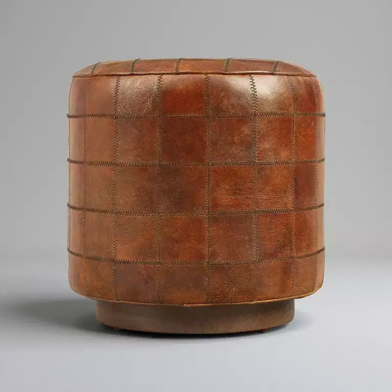 Art Leon Vintage-Style Cylindrical Leather Ottoman
