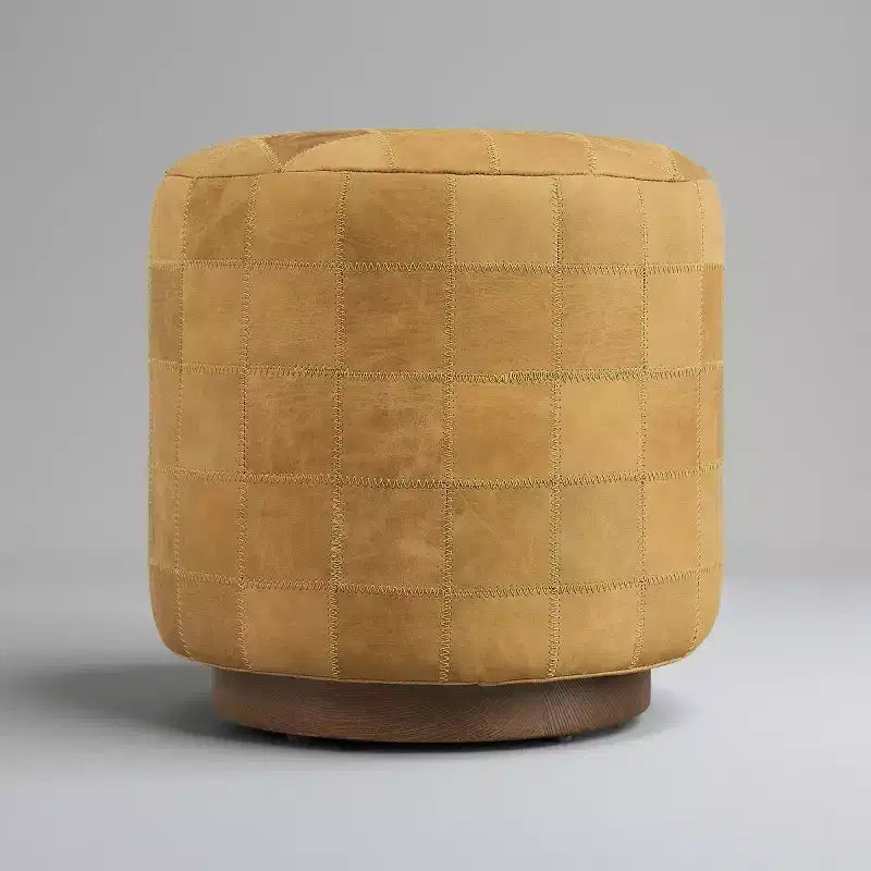 Art Leon Vintage-Style Cylindrical Leather Ottoman