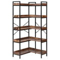 VIYET 65.4 5-Tier Industrial Corner Bookshelf-Metal Frame, Wooden Shelves, 4 Hooks, L-Shaped