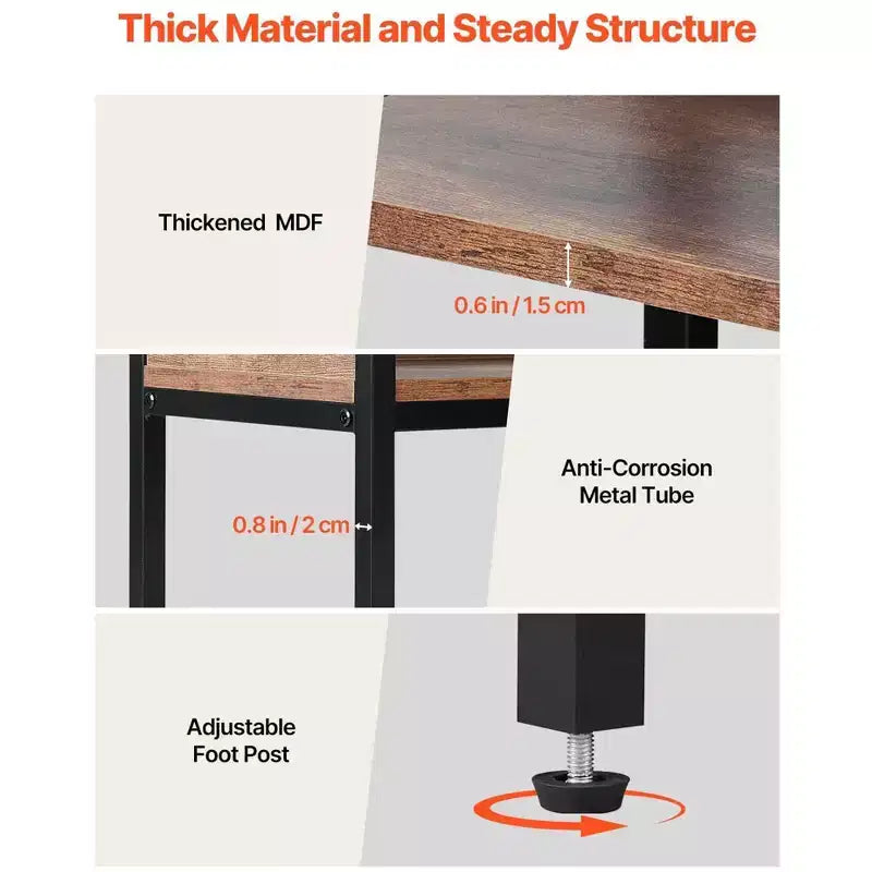 VIYET 65.4 5-Tier Industrial Corner Bookshelf-Metal Frame, Wooden Shelves, 4 Hooks, L-Shaped