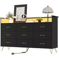 9-Drawer Wood Dresser with LED Lights, App Control & Charging Station, 62.8W Modern Storage for Bedroom, Living Room