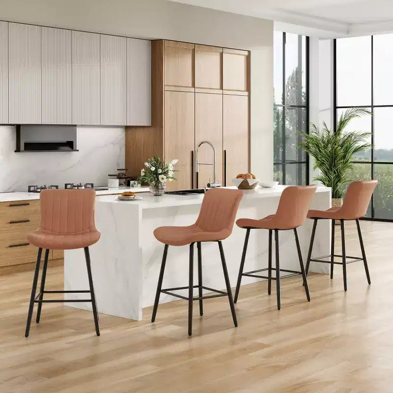 Set of 2 PU Leather Counter Height Bar Stools, 27 Seat Height, Modern Counter Stools with Metal Legs for Kitchen Island and Home Bar-Panipeachy