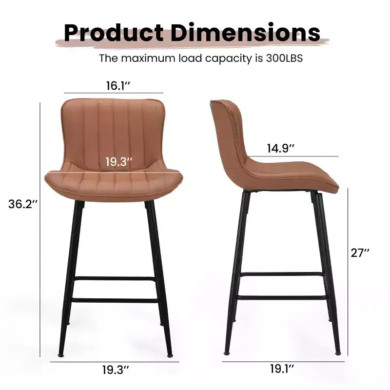 Set of 2 PU Leather Counter Height Bar Stools, 27 Seat Height, Modern Counter Stools with Metal Legs for Kitchen Island and Home Bar-Panipeachy