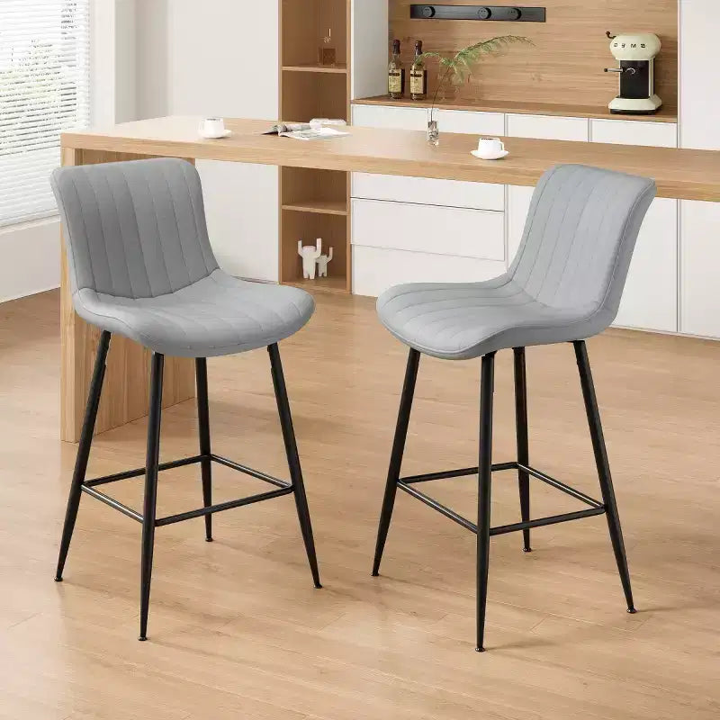 Set of 2 PU Leather Counter Height Bar Stools, 27 Seat Height, Modern Counter Stools with Metal Legs for Kitchen Island and Home Bar-Panipeachy
