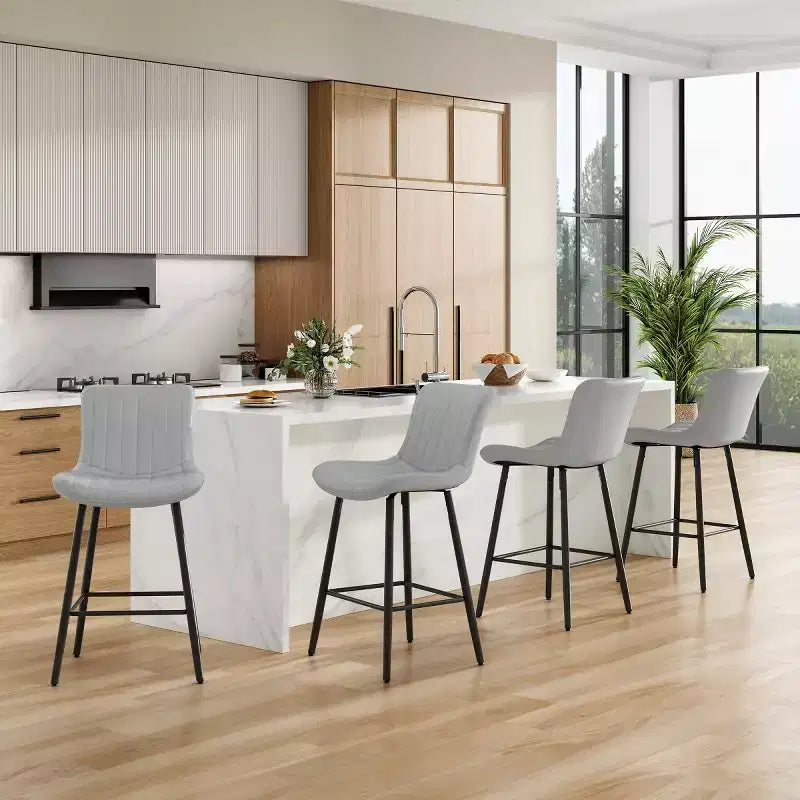 Set of 2 PU Leather Counter Height Bar Stools, 27 Seat Height, Modern Counter Stools with Metal Legs for Kitchen Island and Home Bar-Panipeachy