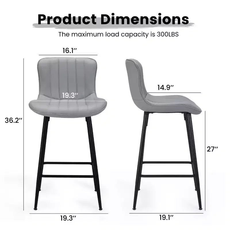 Set of 2 PU Leather Counter Height Bar Stools, 27 Seat Height, Modern Counter Stools with Metal Legs for Kitchen Island and Home Bar-Panipeachy