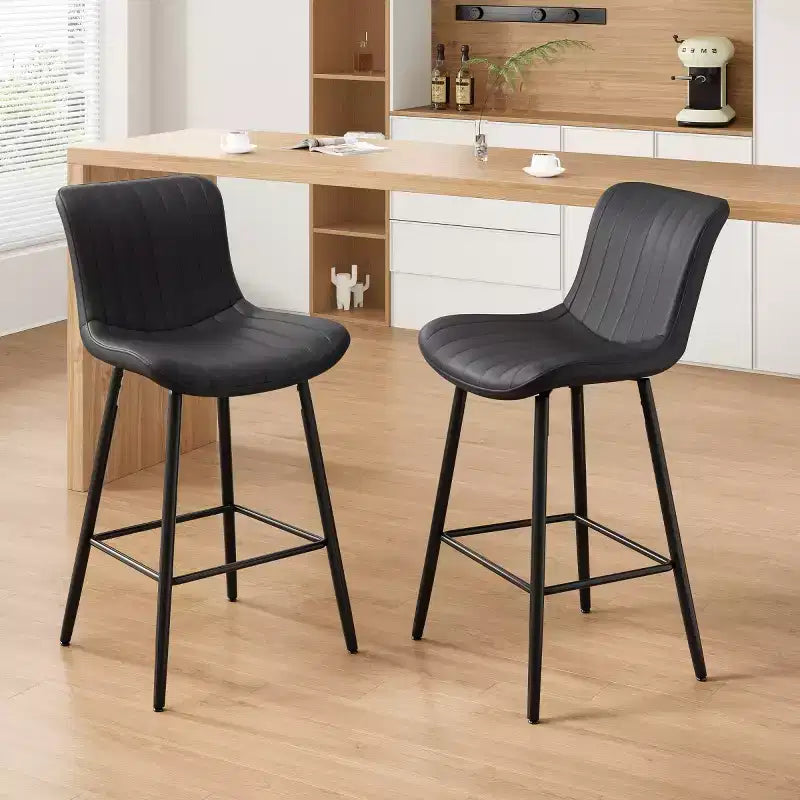 Set of 2 PU Leather Counter Height Bar Stools, 27 Seat Height, Modern Counter Stools with Metal Legs for Kitchen Island and Home Bar-Panipeachy