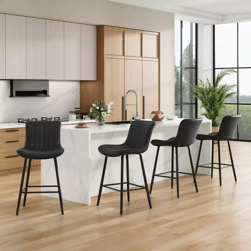 Set of 2 PU Leather Counter Height Bar Stools, 27 Seat Height, Modern Counter Stools with Metal Legs for Kitchen Island and Home Bar-Panipeachy