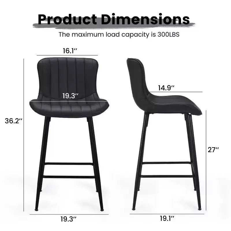 Set of 2 PU Leather Counter Height Bar Stools, 27 Seat Height, Modern Counter Stools with Metal Legs for Kitchen Island and Home Bar-Panipeachy