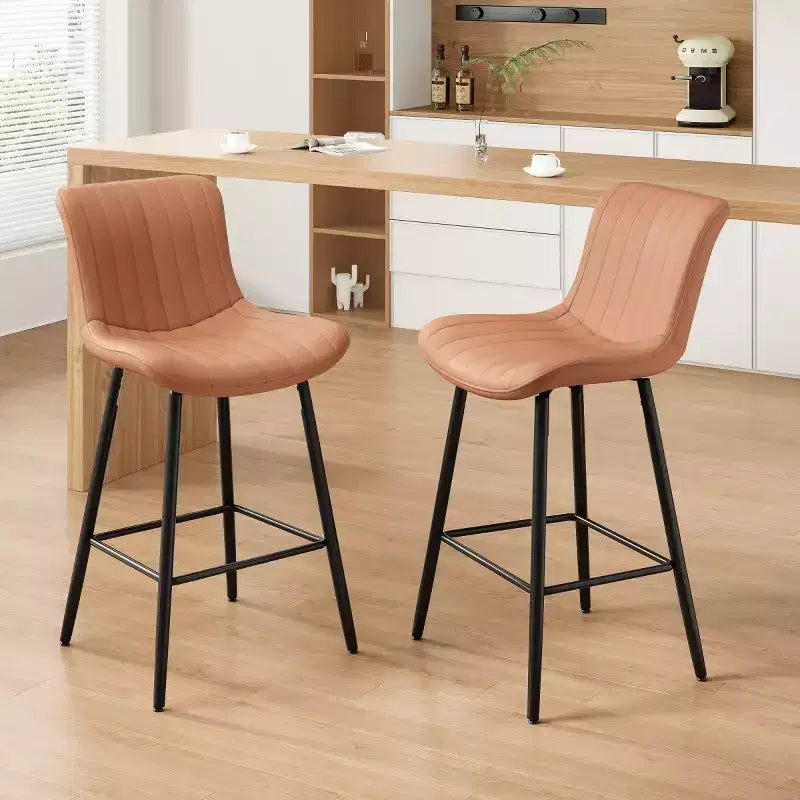 Set of 2 PU Leather Counter Height Bar Stools, 27 Seat Height, Modern Counter Stools with Metal Legs for Kitchen Island and Home Bar-Panipeachy