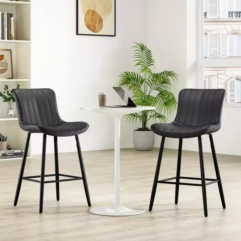 Set of 2 PU Leather Counter Height Bar Stools, 27 Seat Height, Modern Counter Stools with Metal Legs for Kitchen Island and Home Bar-Panipeachy