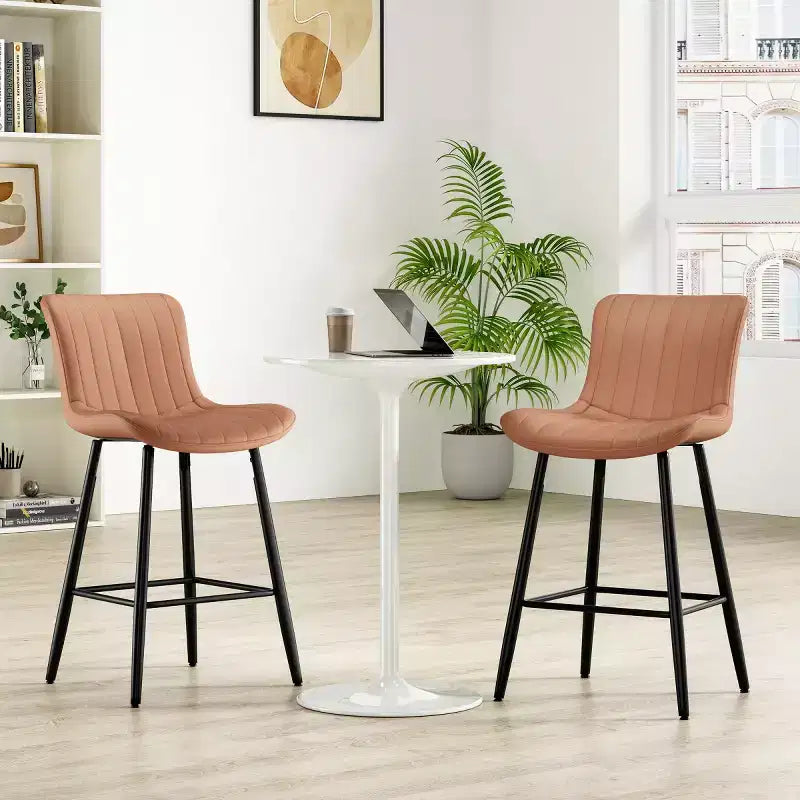 Set of 2 PU Leather Counter Height Bar Stools, 27 Seat Height, Modern Counter Stools with Metal Legs for Kitchen Island and Home Bar-Panipeachy