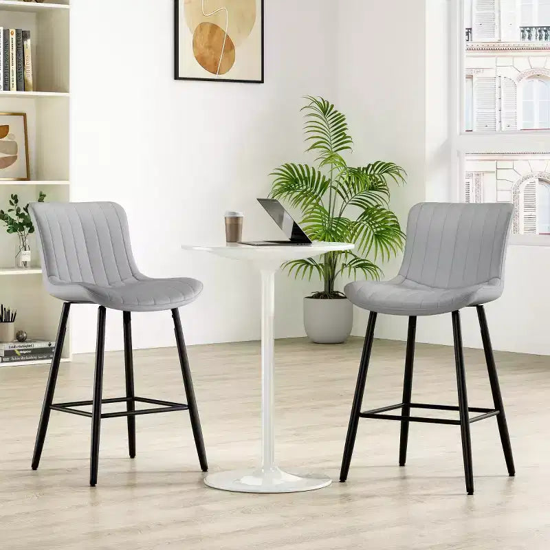 Set of 2 PU Leather Counter Height Bar Stools, 27 Seat Height, Modern Counter Stools with Metal Legs for Kitchen Island and Home Bar-Panipeachy