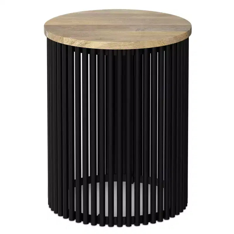 Karl 20 inch Wide Solid Mango/Metal Tall Industrial Side Table in Natura/Black, Assembled