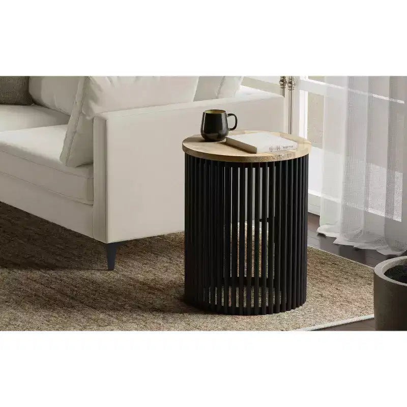 Karl 20 inch Wide Solid Mango/Metal Tall Industrial Side Table in Natura/Black, Assembled