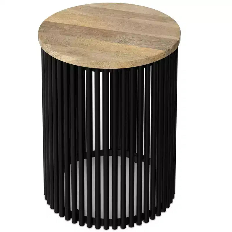 Karl 20 inch Wide Solid Mango/Metal Tall Industrial Side Table in Natura/Black, Assembled