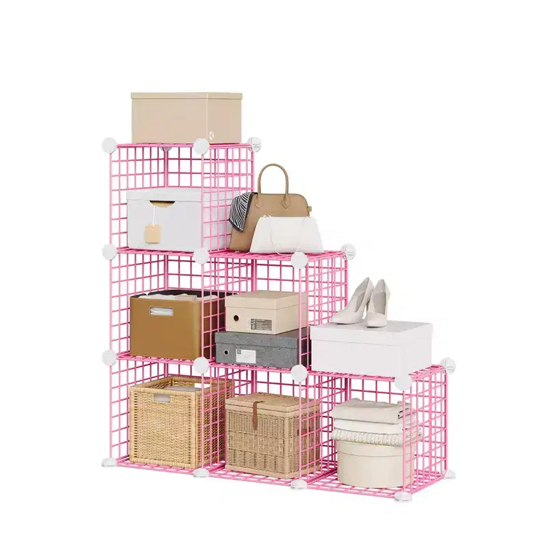 Wire Cube Storage 6-Cube Modular Closet Organizer Shelf Unit for Bedroom Office, Pink