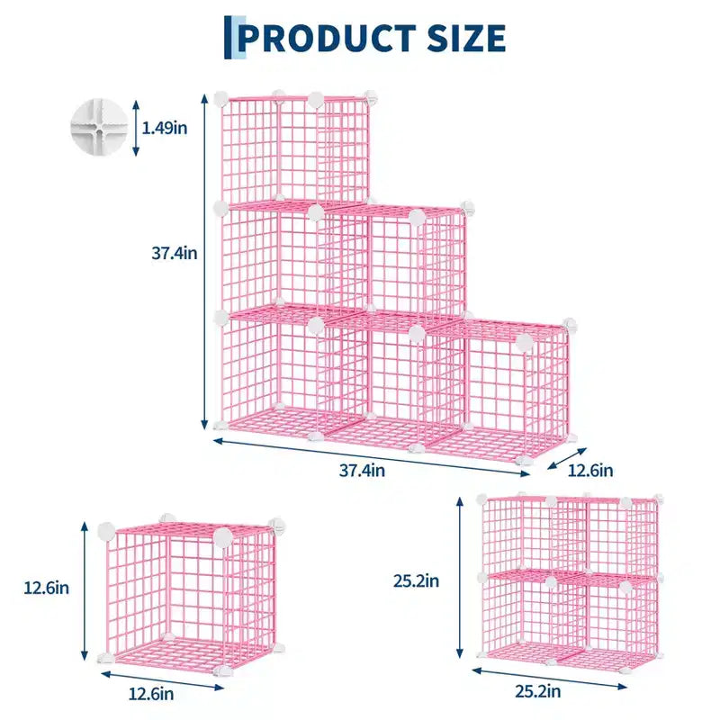 Wire Cube Storage 6-Cube Modular Closet Organizer Shelf Unit for Bedroom Office, Pink