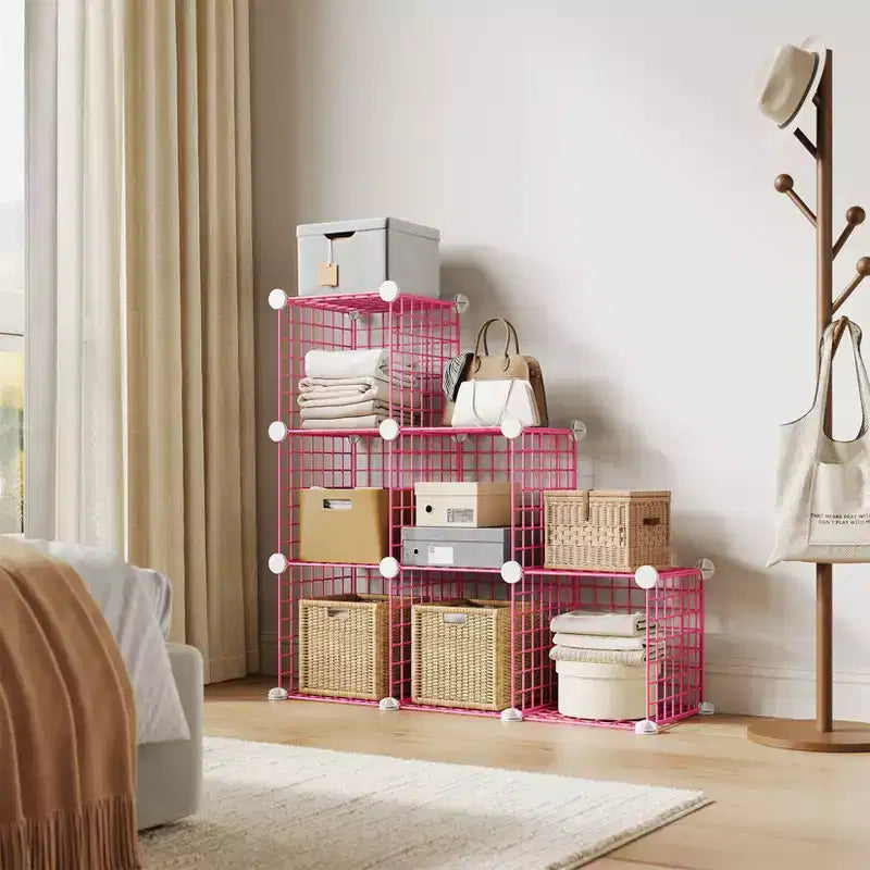 Wire Cube Storage 6-Cube Modular Closet Organizer Shelf Unit for Bedroom Office, Pink