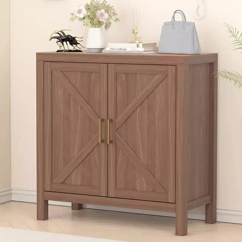 COZONY Farmhouse Sideboard Buffet Cabinet, X-Shaped Door Cupboard w/ Storage, Oak Color