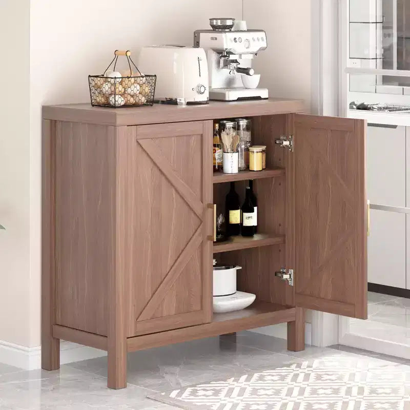COZONY Farmhouse Sideboard Buffet Cabinet, X-Shaped Door Cupboard w/ Storage, Oak Color