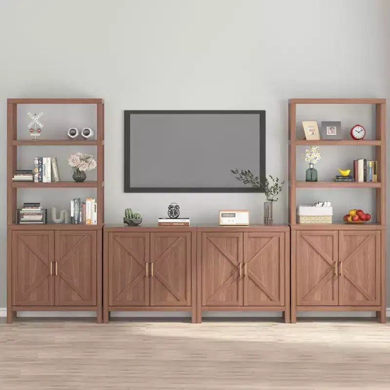 COZONY Farmhouse Sideboard Buffet Cabinet, X-Shaped Door Cupboard w/ Storage, Oak Color