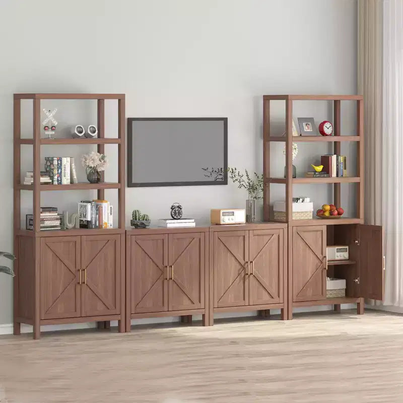 COZONY Farmhouse Sideboard Buffet Cabinet, X-Shaped Door Cupboard w/ Storage, Oak Color