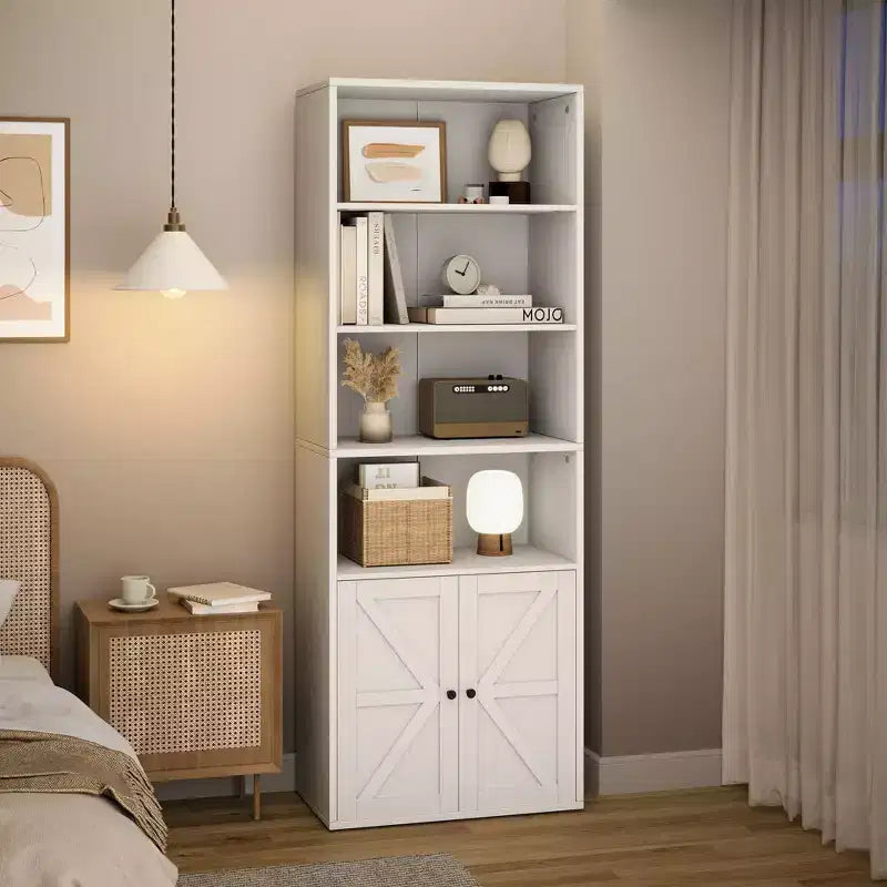 White 71.4 Rustic Barn Door Book Stand Set of 2 C X-Design Wooden Shelf for Living Room/Bedroom/Study